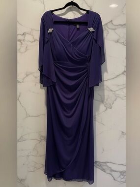 R&M Richards Long Sleeve Purple Formal Chiffon Dress